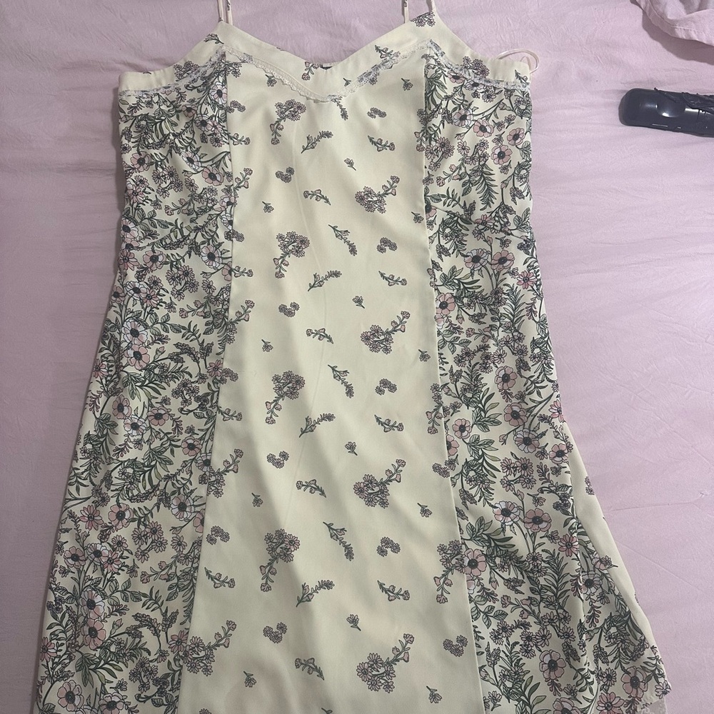 Kaari Blue Cream Floral Slip with Pink & Green Accents